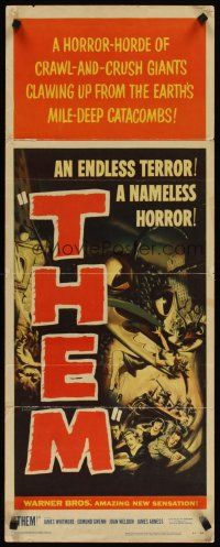 4t133 THEM w/COA insert '54 classic sci-fi, art of horror horde of giant bugs terrorizing people!