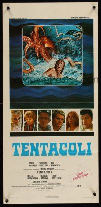 4t274 TENTACLES Italian locandina '77 Tentacoli, AIP, art of octopus attacking sexy girl!