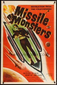 4t174 MISSILE MONSTERS 1sh '58 aliens bring destruction from the stratosphere, wacky sci-fi art!