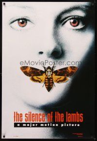 4t183 SILENCE OF THE LAMBS style A teaser DS 1sh '90 image of Jodie Foster with moth over mouth!