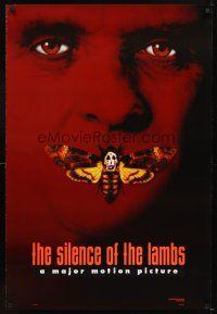 4t184 SILENCE OF THE LAMBS style B teaser DS 1sh '90 creepy Anthony Hopkins with moth over mouth!