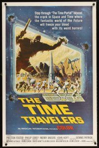 4t204 TIME TRAVELERS 1sh '64 cool Reynold Brown sci-fi art of the crack in space and time!