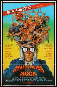 4w497 AMAZON WOMEN ON THE MOON video 1sh '87 Joe Dante, cool wacky art of cast by William Stout!