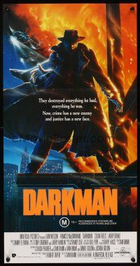 4w948 DARKMAN Aust daybill '90 directed by Sam Raimi, cool Alvin art of masked hero Liam Neeson!