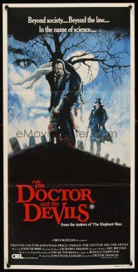 4w951 DOCTOR & THE DEVILS Aust daybill '85 Timothy Dalton, cool graverobber artwork!