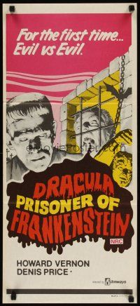 4w952 DRACULA PRISONER OF FRANKENSTEIN Aust daybill '72 Jesus Franco, great image of best monsters!