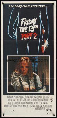 4w959 FRIDAY THE 13th PART II Aust daybill '81 Amy Steel with pitchfork in slasher horror sequel!