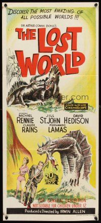 4w975 LOST WORLD Aust daybill '60 Michael Rennie battles dinosaurs in the Amazon Jungle!