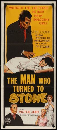 4w977 MAN WHO TURNED TO STONE Aust daybill '57 creepy Victor Jory practices unholy medicine!