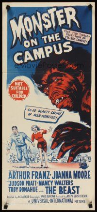 4w978 MONSTER ON THE CAMPUS Aust daybill '58 stone litho of beast amok at college!