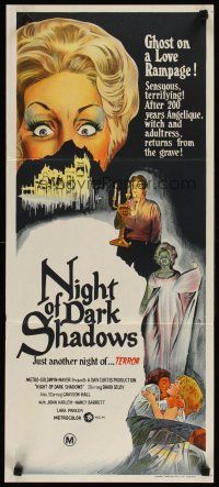 4w980 NIGHT OF DARK SHADOWS Aust daybill '71 freaky art of woman hung as a witch 200 years ago!