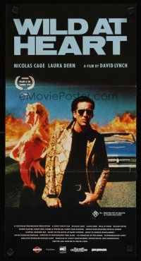 4w997 WILD AT HEART Aust daybill '90 David Lynch, cool image of Nicolas Cage & Laura Dern!