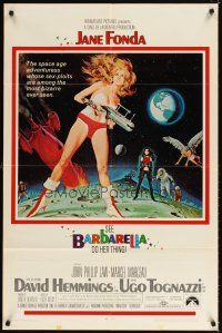 4w505 BARBARELLA 1sh '68 sexiest sci-fi art of Jane Fonda by Robert McGinnis, Roger Vadim!