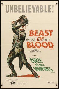 4w507 BEAST OF BLOOD/CURSE OF THE VAMPIRES 1sh '70 wild art of zombie holding its severed head!