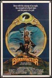 4w509 BEASTMASTER 1sh '82 cool fantasy art of barechested Marc Singer & sexy Tanya Roberts!