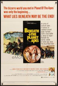 4w511 BENEATH THE PLANET OF THE APES 1sh '70 sci-fi sequel, what lies beneath may be the end!
