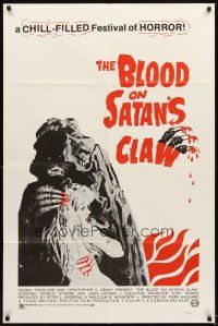 4w525 BLOOD ON SATAN'S CLAW 1sh '71 cool artwork of demon & sexy near-naked girl!