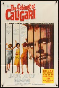 4w538 CABINET OF CALIGARI 1sh '62 Robert Bloch, it shocks the unshockables!