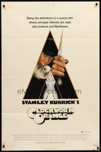 4w544 CLOCKWORK ORANGE x-rated 1sh '72 Stanley Kubrick classic, Castle art of Malcolm McDowell