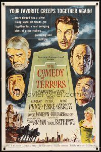 4w546 COMEDY OF TERRORS 1sh '64 Boris Karloff, Peter Lorre, Vincent Price, Joe E. Brown, Tourneur
