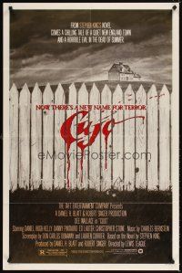 4w558 CUJO 1sh '83 Stephen King, artwork of bloody fence & house by Robert Tanenbaum!