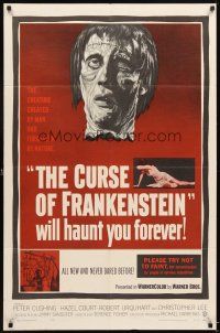 4w559 CURSE OF FRANKENSTEIN 1sh '57 Peter Cushing, cool close up monster artwork!