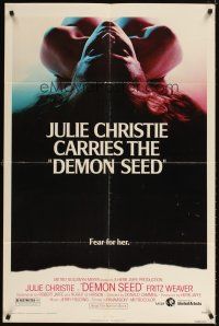 4w565 DEMON SEED 1sh '77 Julie Christie is profanely violated by a demonic machine!