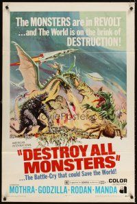 4w567 DESTROY ALL MONSTERS 1sh '69 Ishiro Honda's Kaiju Soshingeki, Godzilla, King Ghidorah!