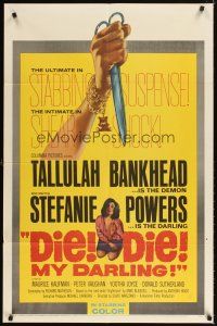 4w569 DIE DIE MY DARLING 1sh '65 Tallulah Bankhead, great artwork of stabbing scissors!