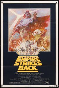 4w583 EMPIRE STRIKES BACK 1sh R81 George Lucas sci-fi classic, cool artwork by Tom Jung!