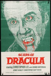 4w924 SCARS OF DRACULA English 1sh R70s c/u art of bloody vampire Christopher Lee, Hammer horror!