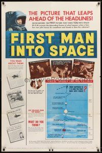 4w596 FIRST MAN INTO SPACE 1sh '59 most dangerous & daring mission of all time, astronaut art!