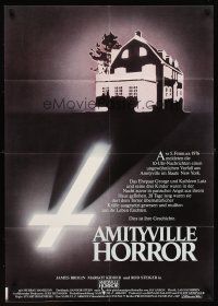 4w877 AMITYVILLE HORROR German '79 AIP, great image of haunted house, inverted cross!