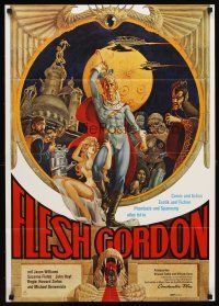 4w886 FLESH GORDON German '75 sexy sci-fi spoof, wacky erotic super hero art by George Barr!