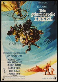 4w902 MYSTERIOUS ISLAND German '61 Ray Harryhausen, Jules Verne sci-fi, cool balloon art!