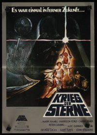 4w875 STAR WARS German 12x19 '77 George Lucas classic sci-fi epic, great art by Tom Jung!