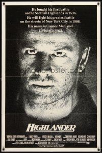 4w620 HIGHLANDER w/COA 1sh '86 huge close up headshot of immortal Christopher Lambert!