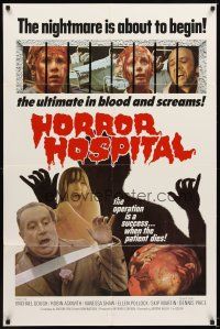 4w621 HORROR HOSPITAL 1sh '73 Michael Gough, English sci-fi horror, great images!