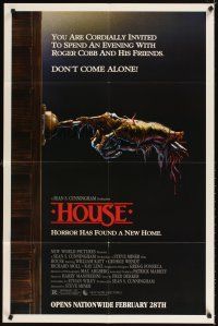 4w622 HOUSE advance 1sh '86 great artwork of severed hand ringing doorbell, don't come alone!