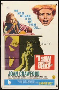 4w634 I SAW WHAT YOU DID int'l 1sh '65 Joan Crawford, William Castle, you may be the next target!