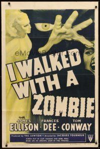 4w635 I WALKED WITH A ZOMBIE 1sh R52 classic Val Lewton & Jacques Tourneur voodoo horror!