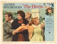 4w127 BIRDS LC #1 '63 Hitchcock, great close up of Rod Taylor, Suzanne Pleshette & Tippi Hedren!