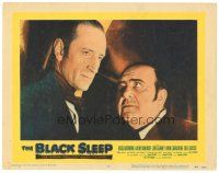 4w131 BLACK SLEEP LC #6 '56 c/u of Basil Rathbone & Akim Tamiroff, terror-drug wakes the dead!
