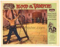 4w134 BLOOD OF THE VAMPIRE LC #5 '58 wild c/u of whipped man, he begins where Dracula left off!