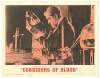 4w149 CORRIDORS OF BLOOD LC #8 '63 Boris Karloff in laboratory experimenting with the new drug!