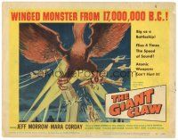 4w090 GIANT CLAW TC '57 art of winged monster from 17,000,000 B.C. destroying city!