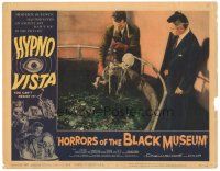 4w207 HORRORS OF THE BLACK MUSEUM LC #1 '60 Michael Gough watches man get skeleton from acid vat!