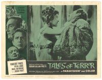 4w323 TALES OF TERROR LC #1 '62 close up of crazed Debra Paget choking Vincent Price!