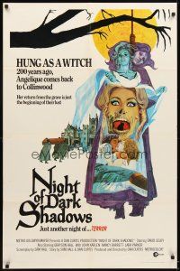4w678 NIGHT OF DARK SHADOWS 1sh '71 wild freaky art of the woman hung as a witch 200 years ago!