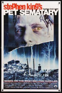 4w688 PET SEMATARY 1sh '89 Stephen King's best selling thriller, cool graveyard image!